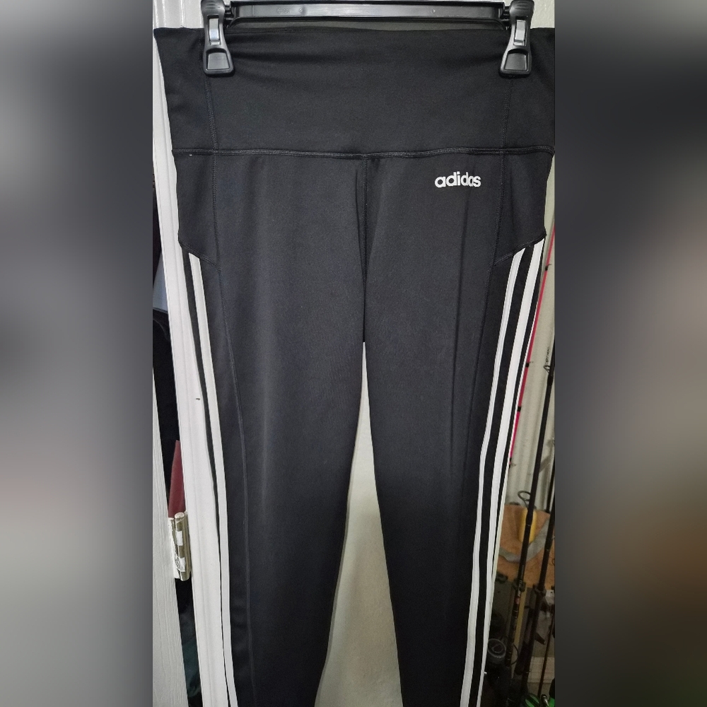 adidas Black Leggings with White Side Stripes